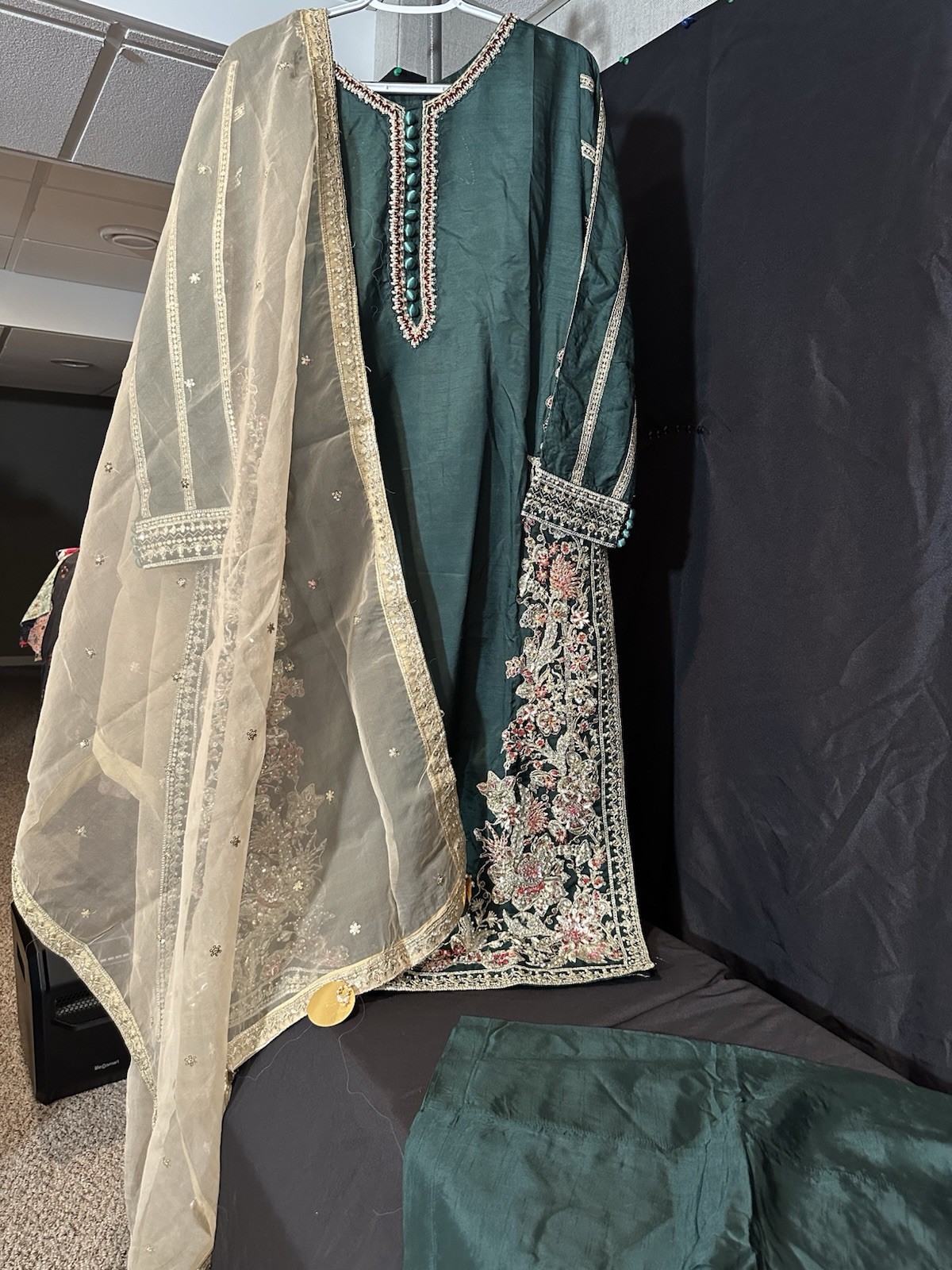 Premium ZARQUN BRAND – Emb Raw Silk Front & Back Emb, Organza Dupatta – $90