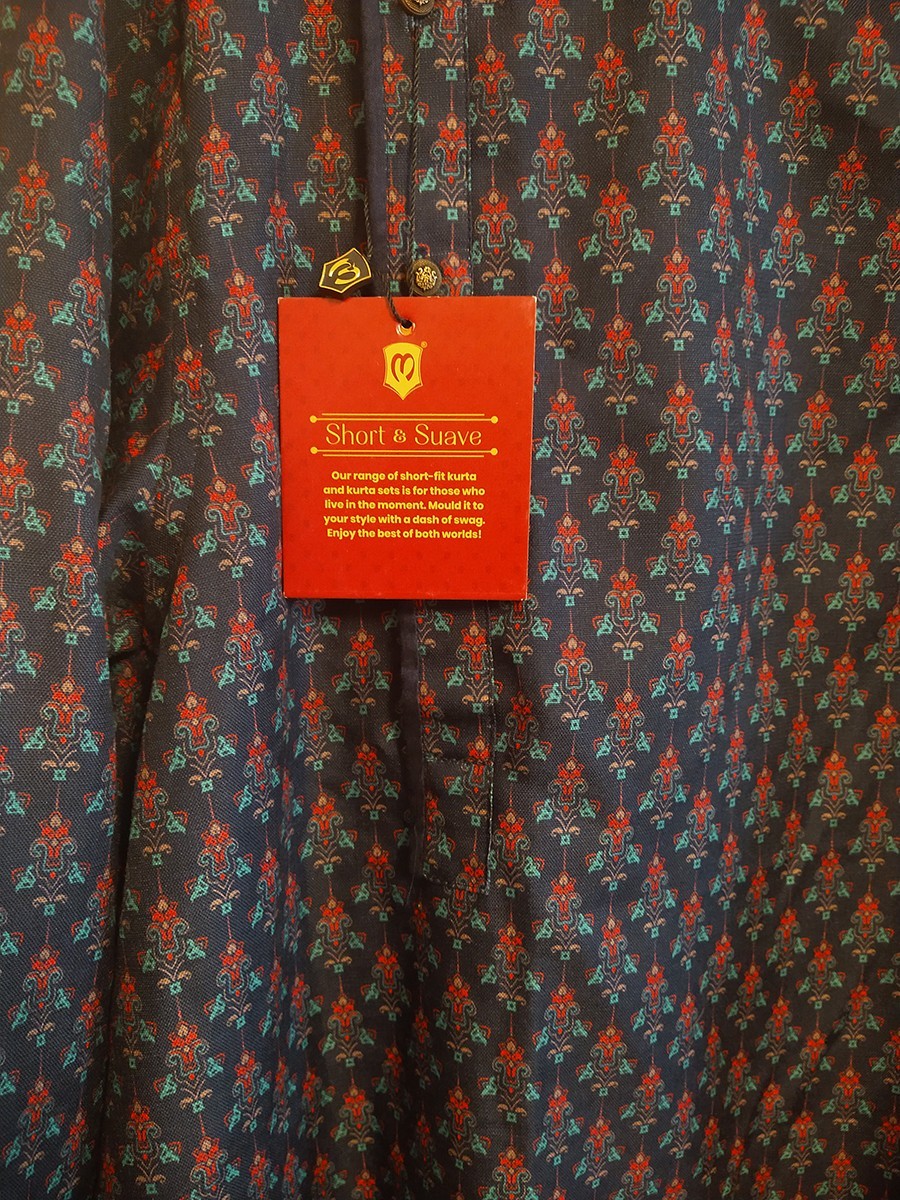 Manyavar Short Fit Kurta Deep Blue Floral NwTs X-LARGE