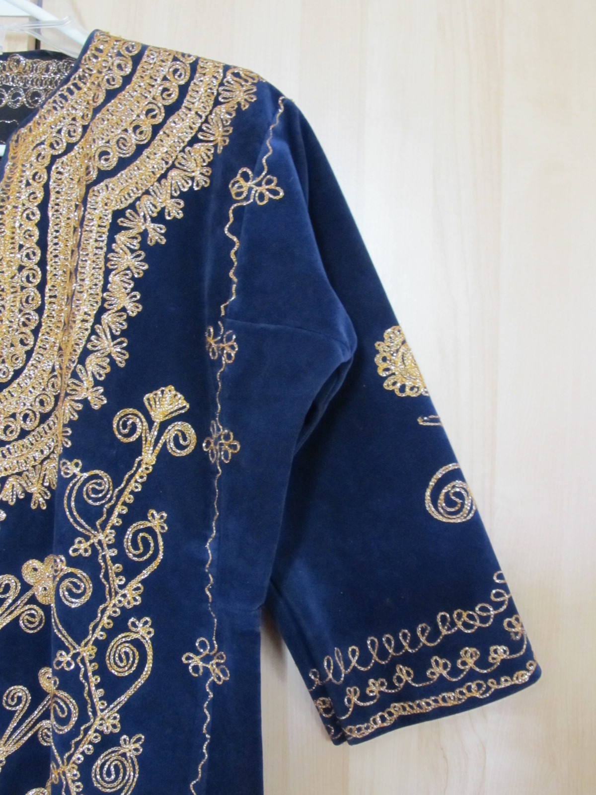 Fine Traditional Vintage Blue Velvet Gold-Silver Embroidered Folk Caftan Dress