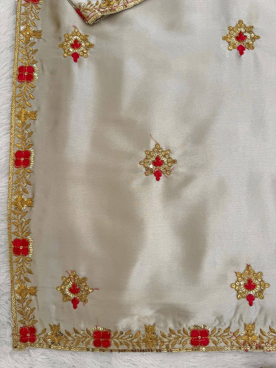 Latest Zapan Satin Silk Cream Palazzo Suit With Dupatta For Indian Function Wear