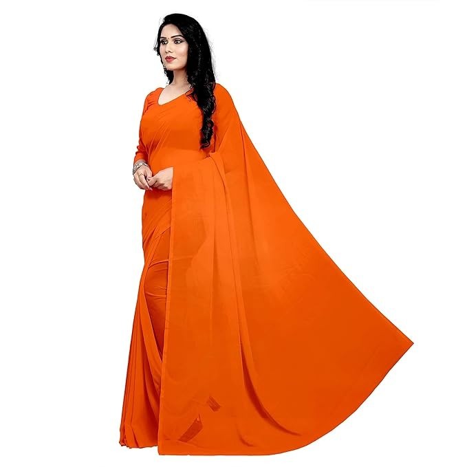 Sidhidata Women’s Georgette Saree With Unstitched Blouse Piece Dark Orange 1 Pcs