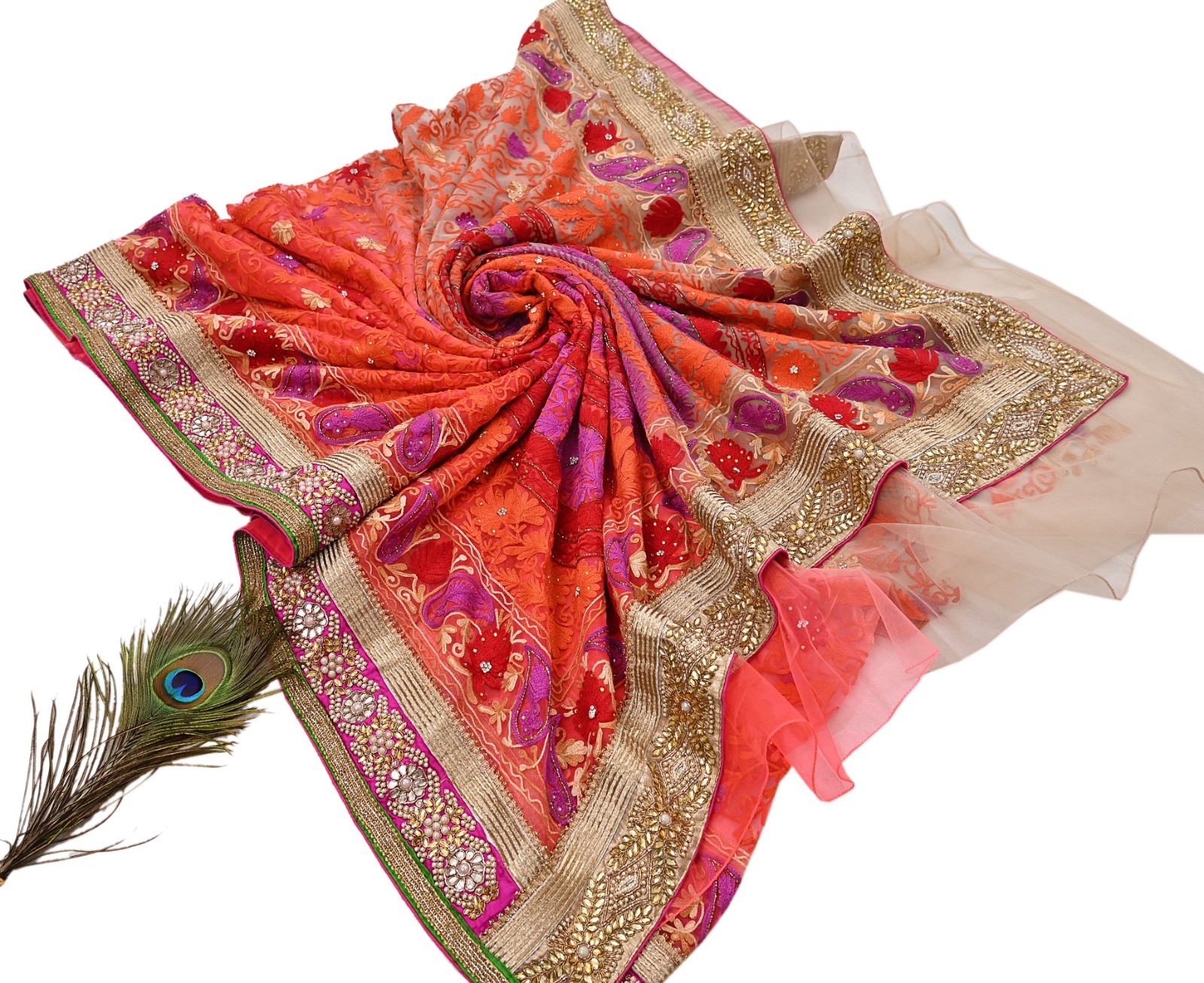 Indian Vintage Sari Net/Mesh Hand Embroidered Designer Manish Malhotra saree 5yd