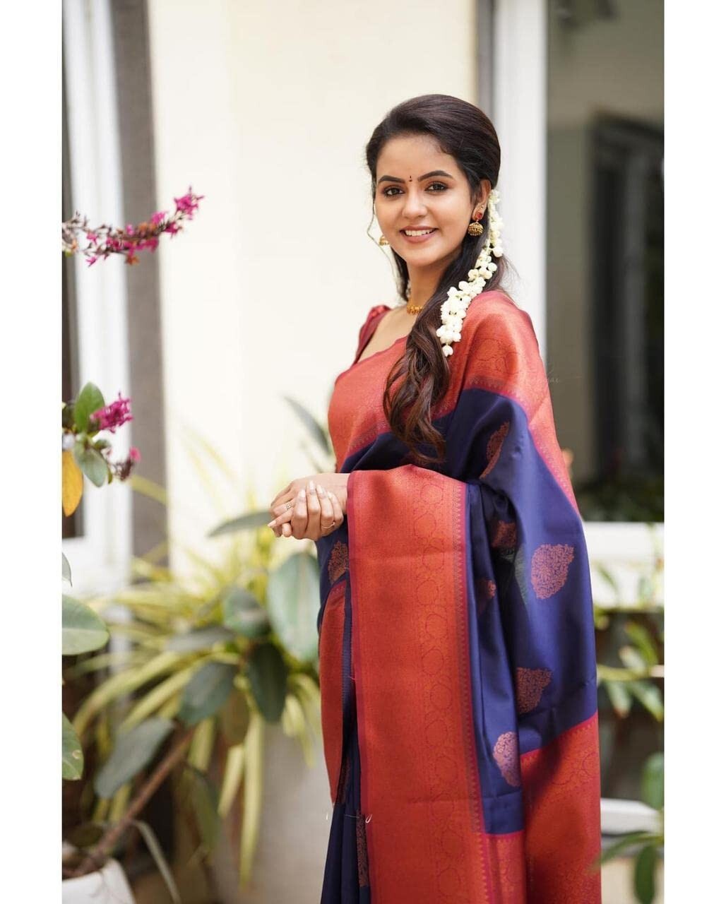 Traditional Indian Silk Saree with weaving butti design saree weeding sari