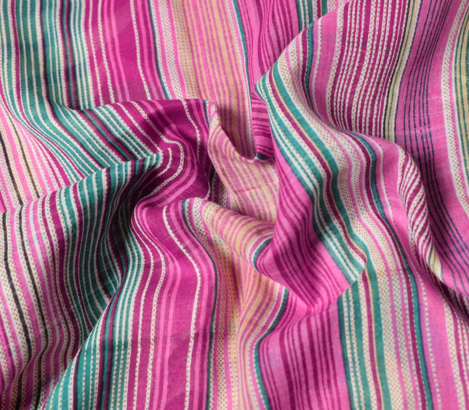 Sushila Vintage Multi-Color Saree Pure Cotton Striped Printed Soft Craft Fabric