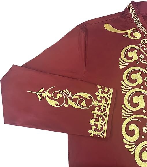 LucMatton African 1 Piece Set Long Sleeve Red Gold Print Dashiki Size Large