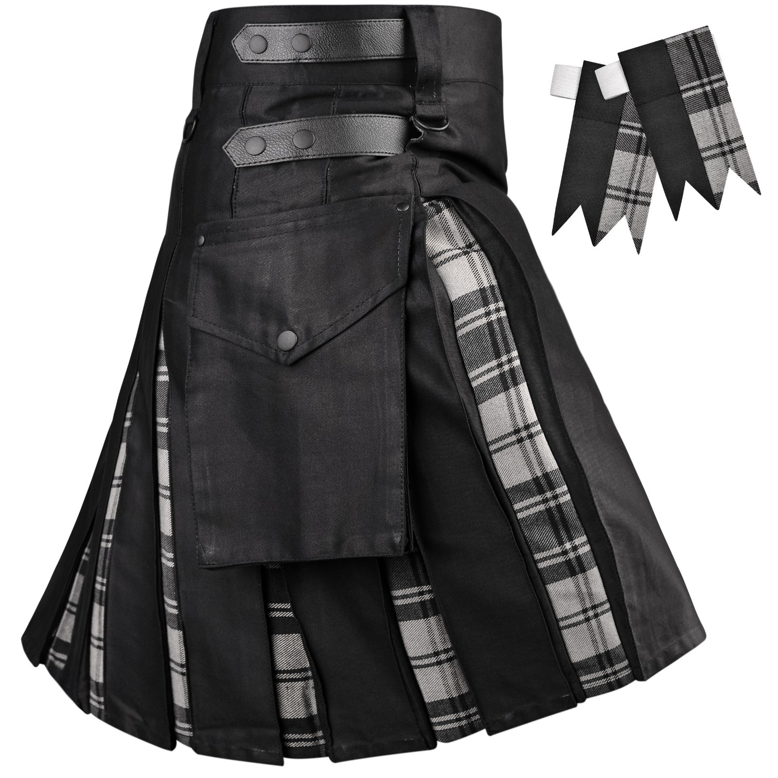 Hybrid Utility Kilts for Men Scottish Traditional Kilt with Flashes Gray Douglas