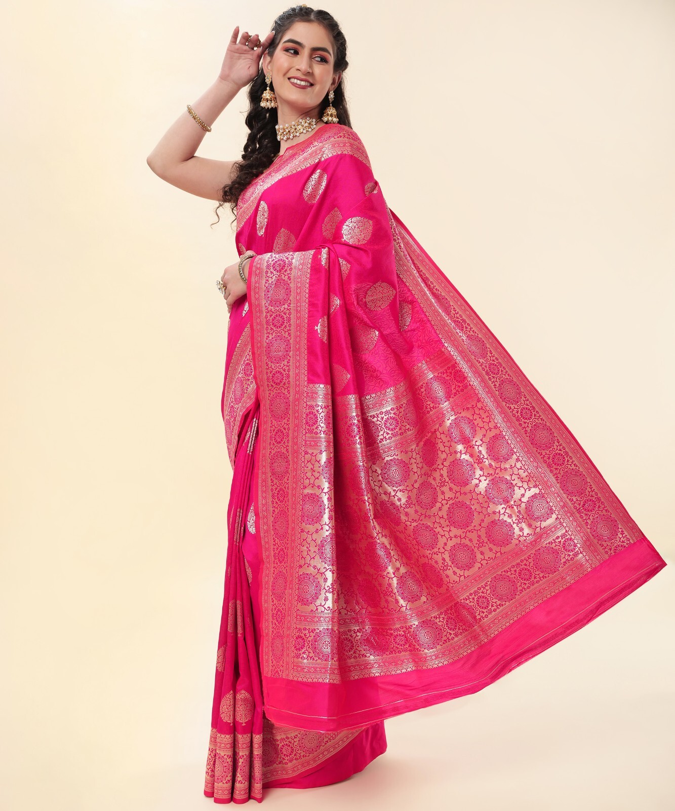 Areca Designer Royal Rani Butto Silk saree blouses women Saree cut – 5.5 meter