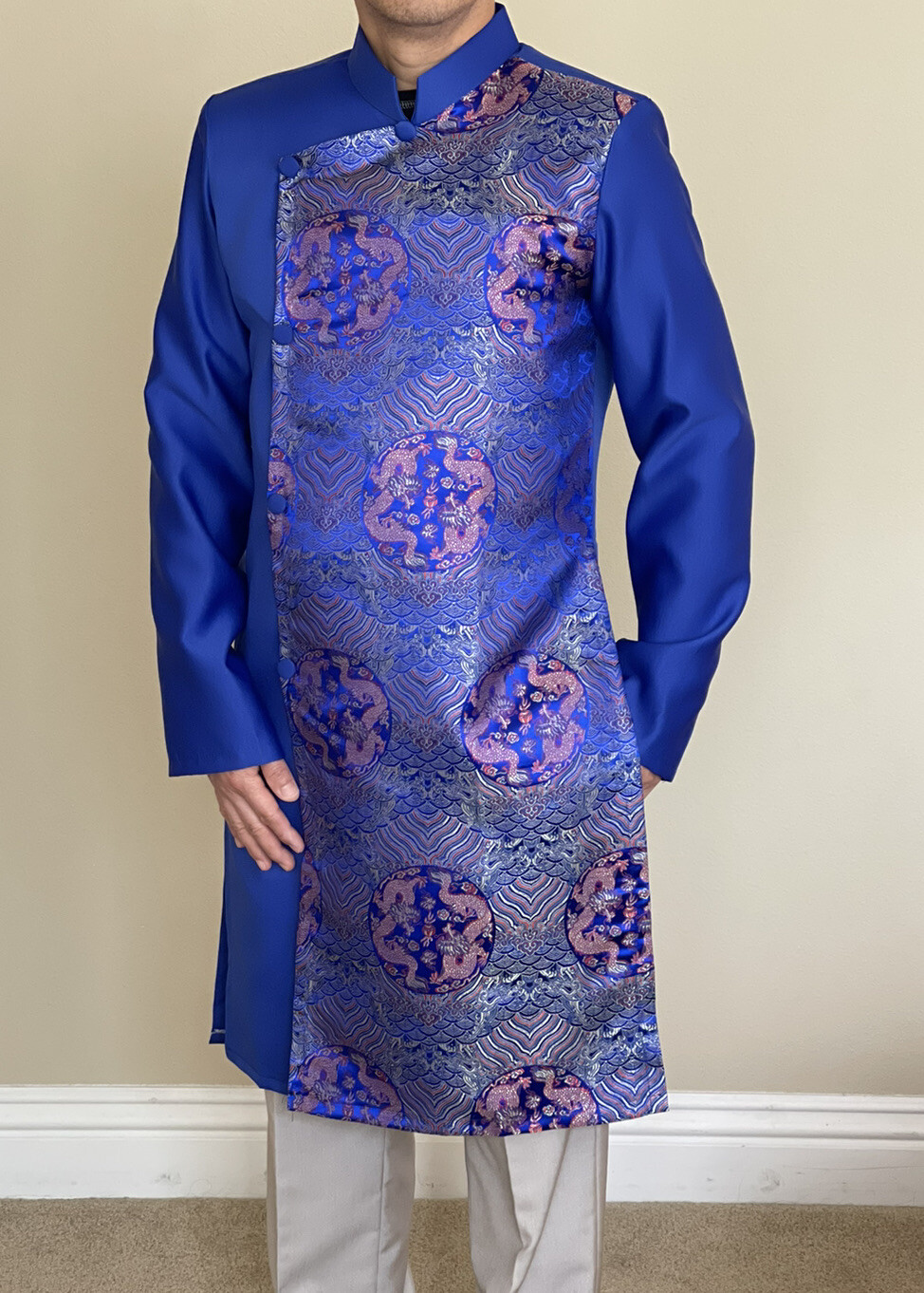 Men Vietnamse Ao Dai Cách Tân Nam Chất Liệu Vải Tatta Cao Cap Size S , L
