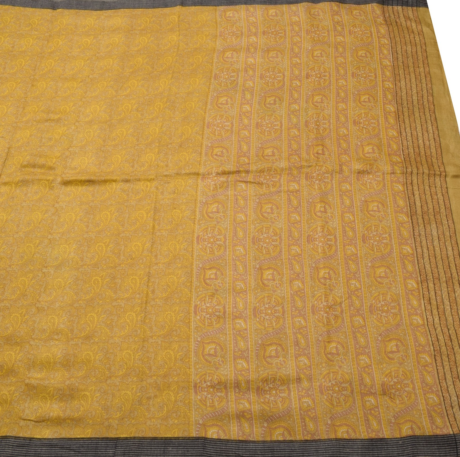 Sushila Vintage Pure Woolen Saree Light Green Floral Printed Indian Sari Fabric