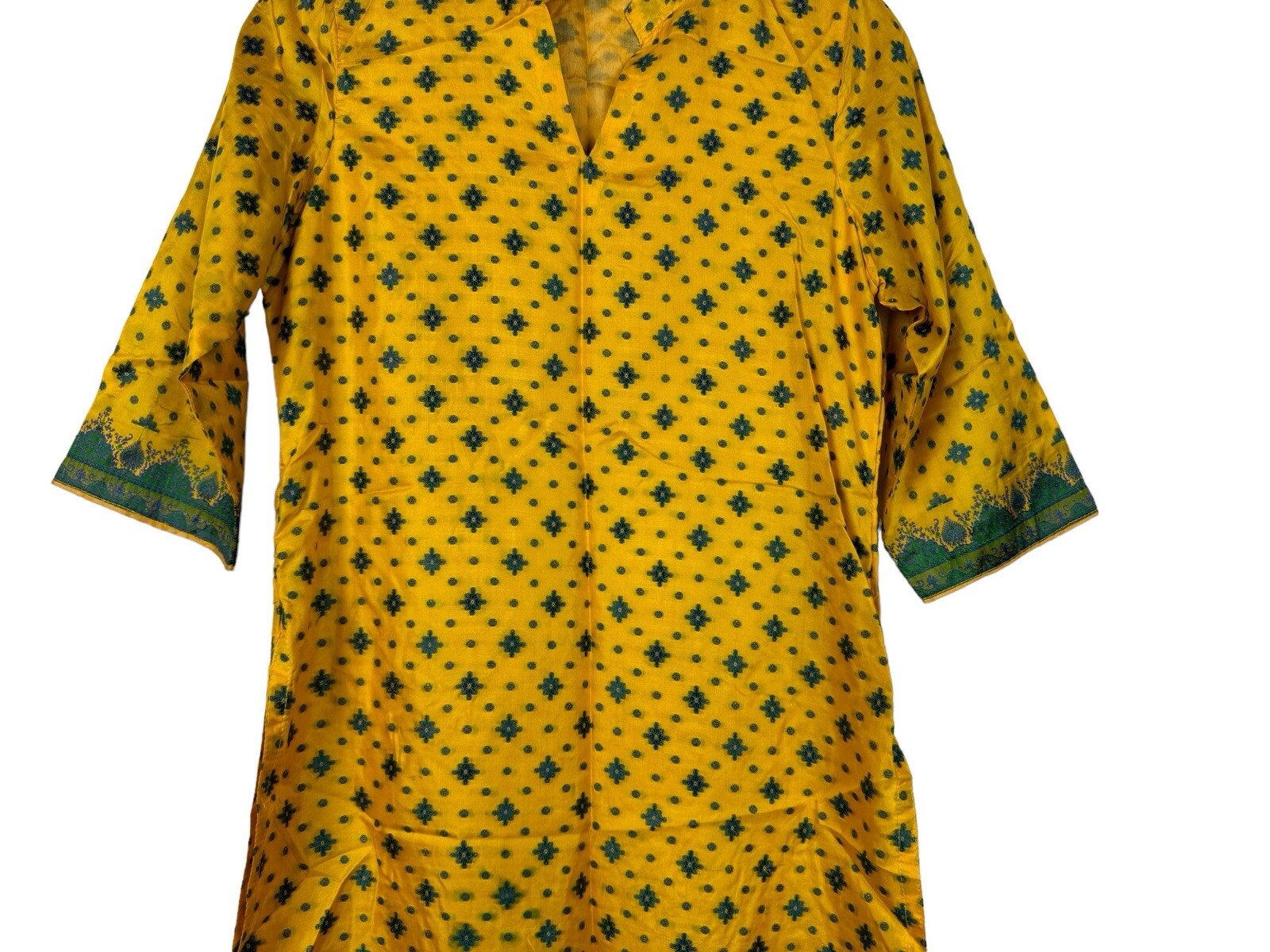 Salwar Kameez Yellow w Blue Purple Embroidery Suit Tunic Pants Dupatta Size XS