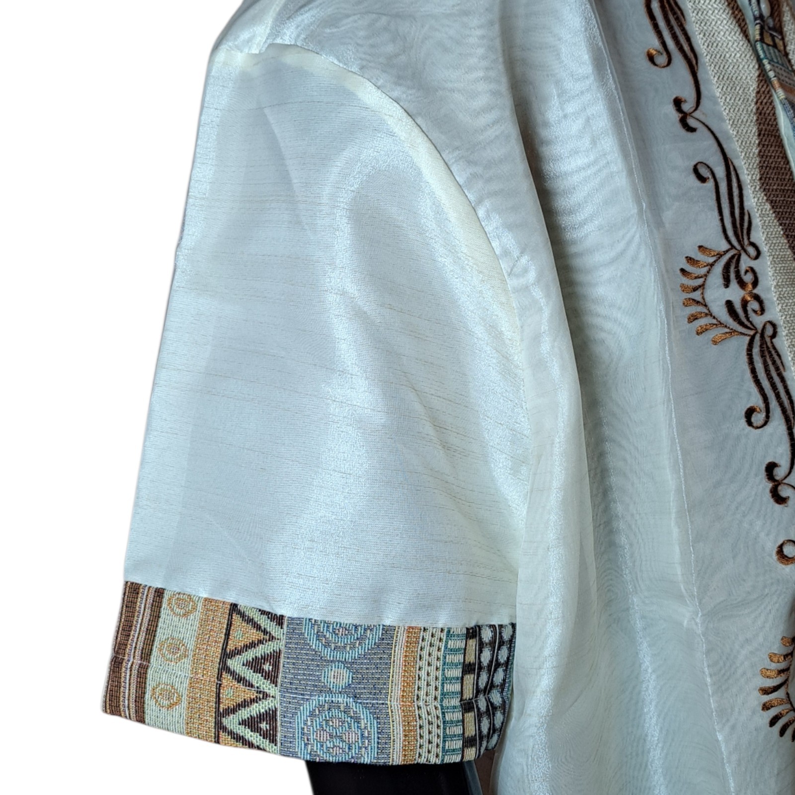 Men’s Short Sleeve Barong Tagalog Filipino Formal Shirt w/ Ethnic Fabric