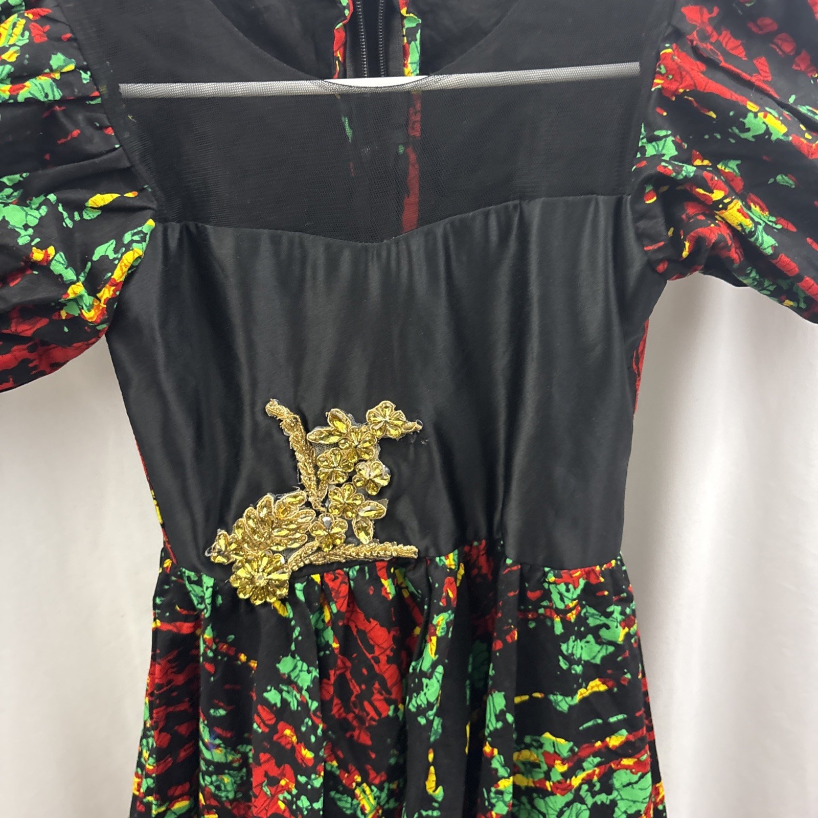 Nigerian Handmade Girls African Dress Size 10 Red Black Green Yellow