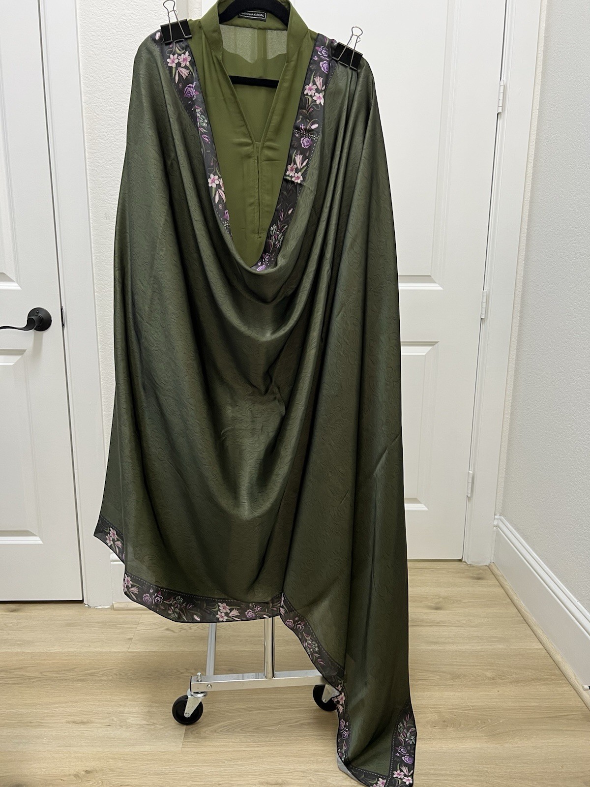 3-PCS Olive Green Georgette Top, Culotte And Printed Silk Dupatta Natasha Kamal