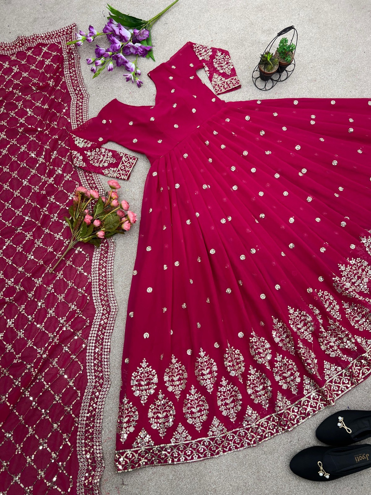 Designer Indian Pakistani Anarkali Suit Beautifu Party Wear Gown and Dupatta Set