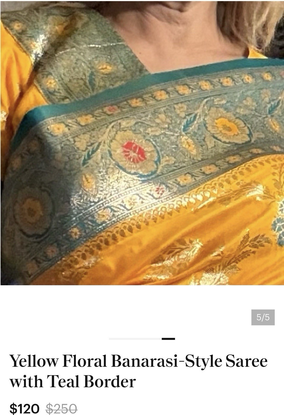 Yellow Teal Gold Banarasi Silk Blend Floral Saree for Women Traditional Sari