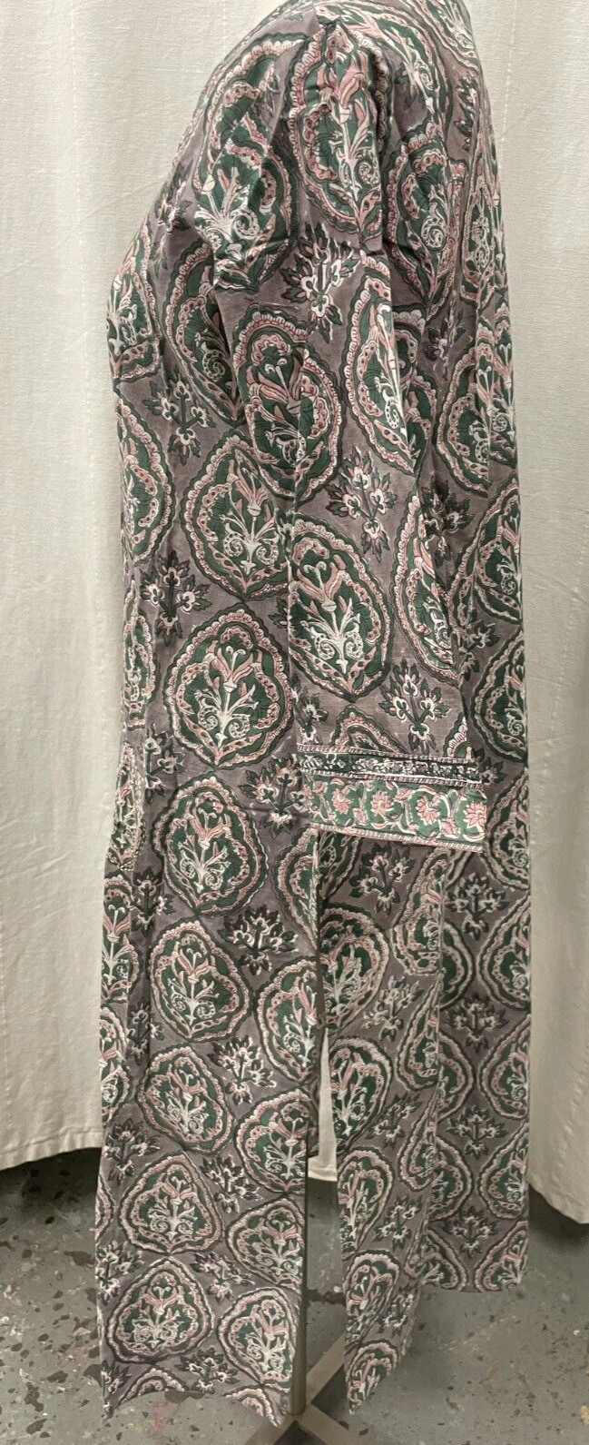 Farida Gupta Medium Designer Block Print Long Kurta Dress Tunic Kurti New Tag