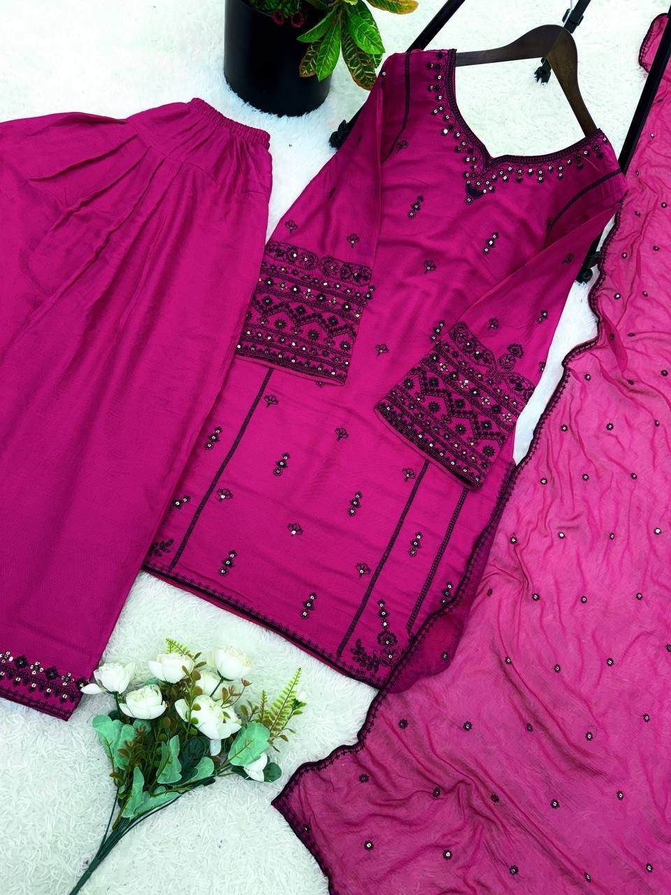 New Launching Rayon Cotton Pink Salwar Suit With Dupatta For Party Wear