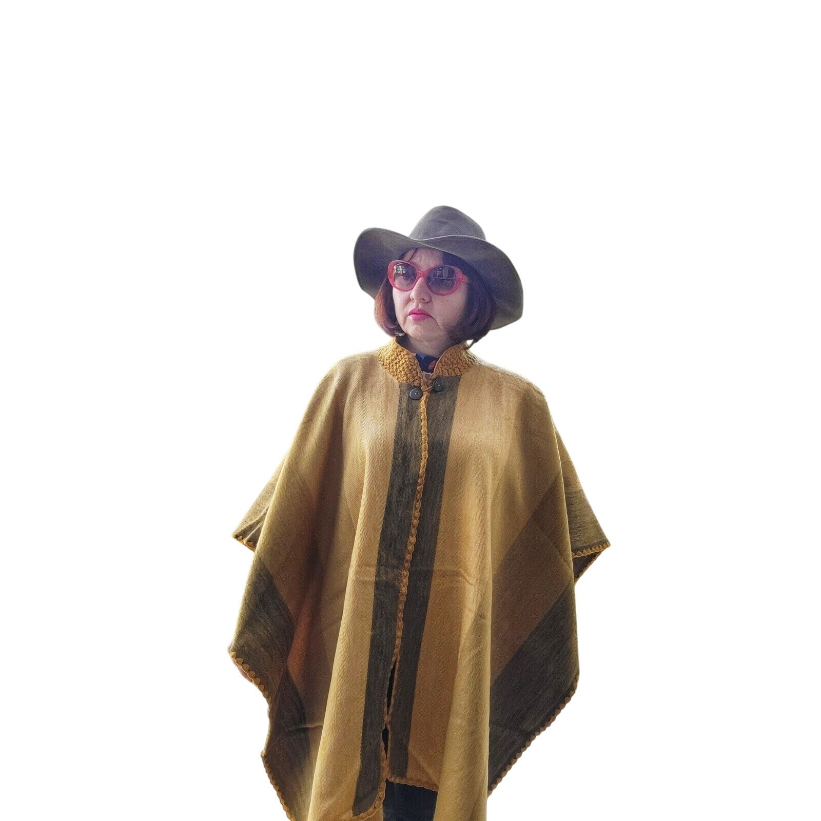 New Baby Alpaca wool unisex Yellow cape hand made in the Andes