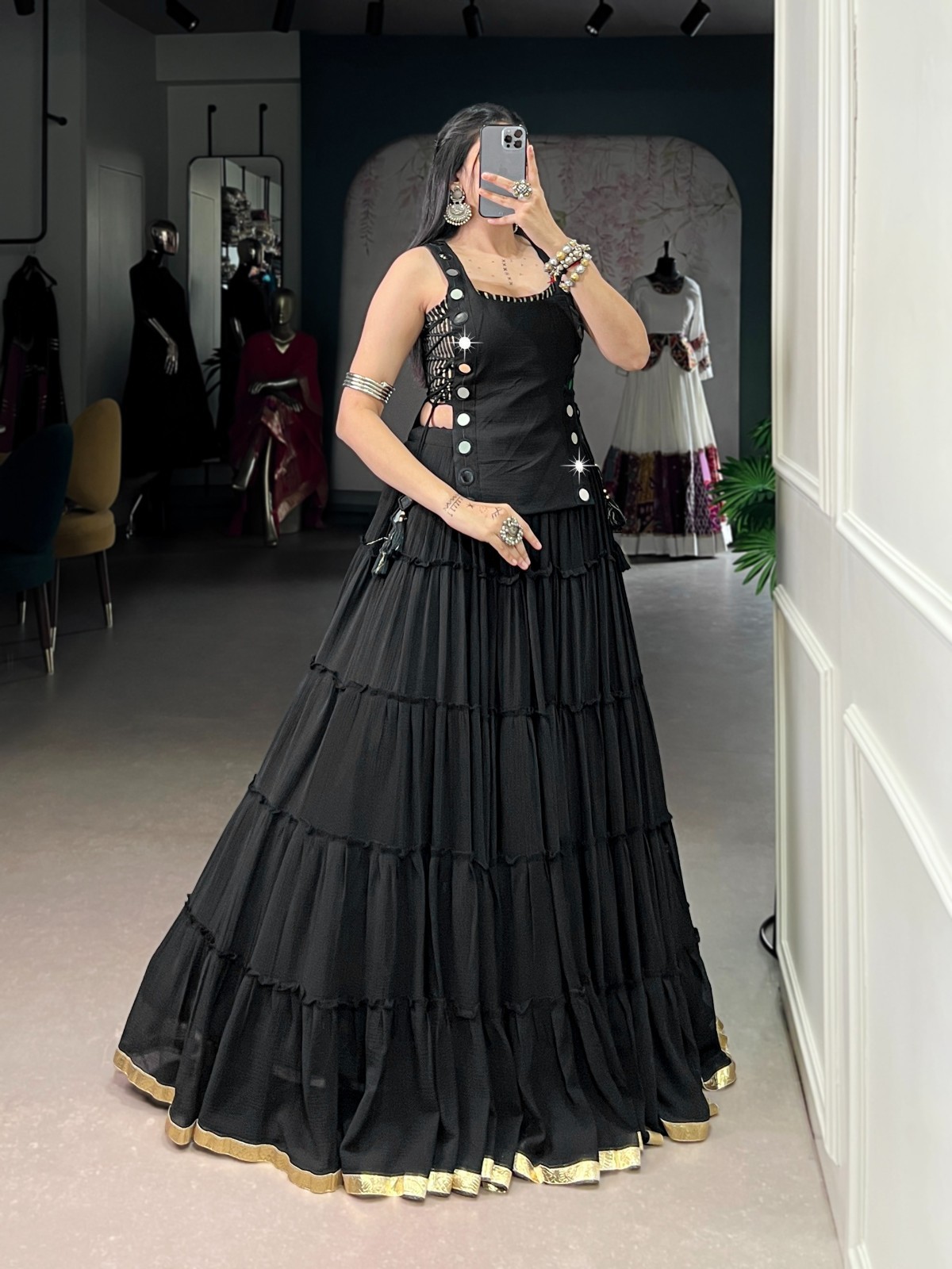 Women’s Ethnic Lehenga Choli Koti Navratri Dandiya Traditional Outfit