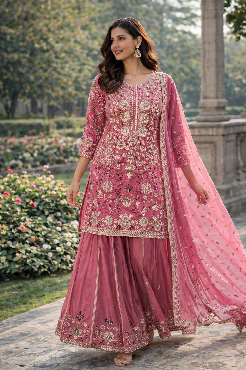 New Designer Pure Natural Crepe Silk Top Palazzo With Dupatta For Wedding Wear