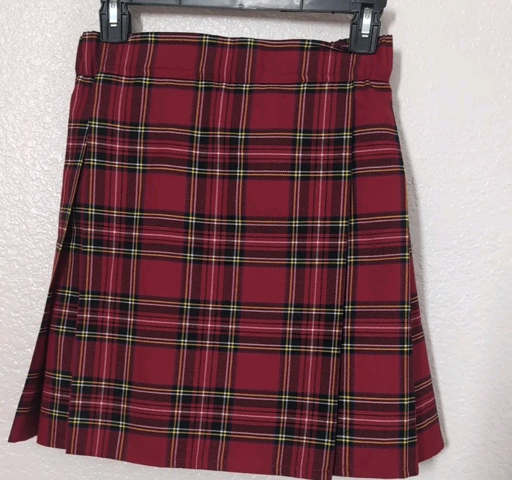 Sport Kilt Made in USA YOUTH S Red Plaid Pleated Inside Pocket Adjustable Waist