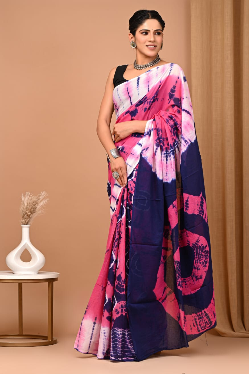 Indian Fabric Cotton Sari for Women Indian Wear with Un-Stitched Saree Blouse