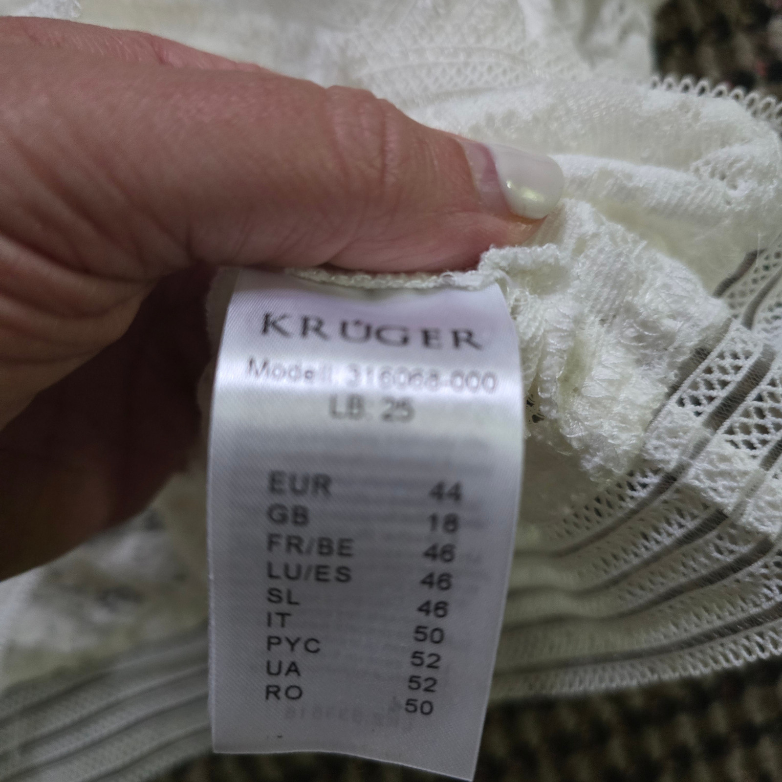 Krüger Madl Dirndl Blouse White Lace Ruffle Sleeve EU 44 Oktoberfest