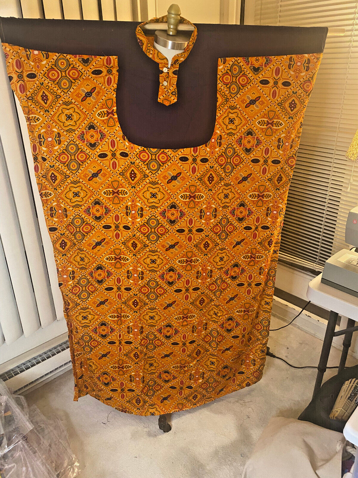 Kaftan Orange Black Geometrical Print Women’s Men’s Unisex Rayon Light Weight