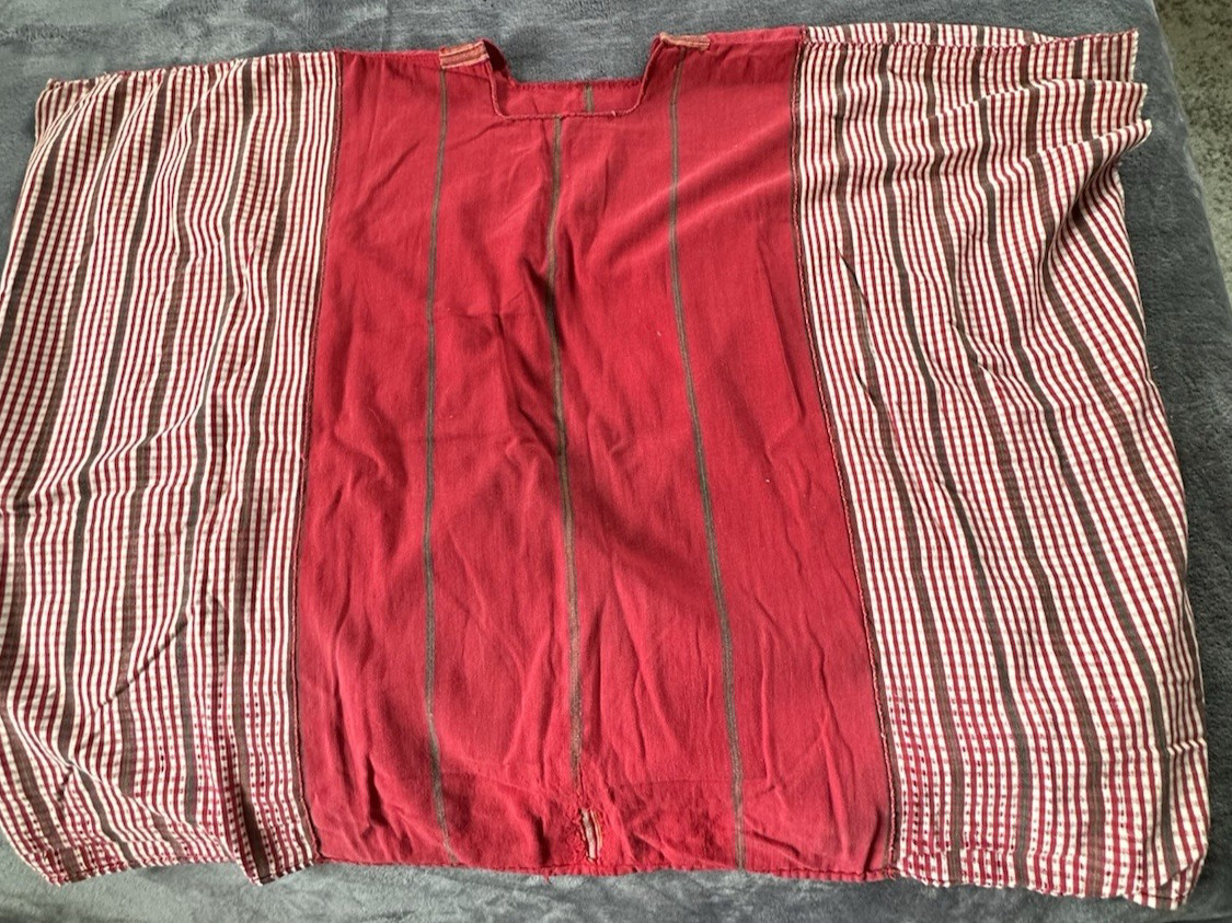 X-LARGE Vintage Hand Woven Red Striped Huipil Guatemala Boho Folk Textile Comfy