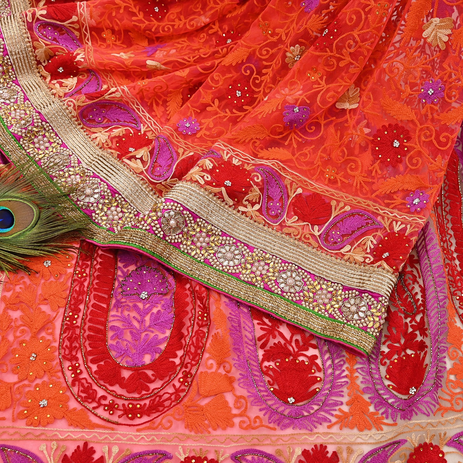 Indian Vintage Sari Net/Mesh Hand Embroidered Designer Manish Malhotra saree 5yd