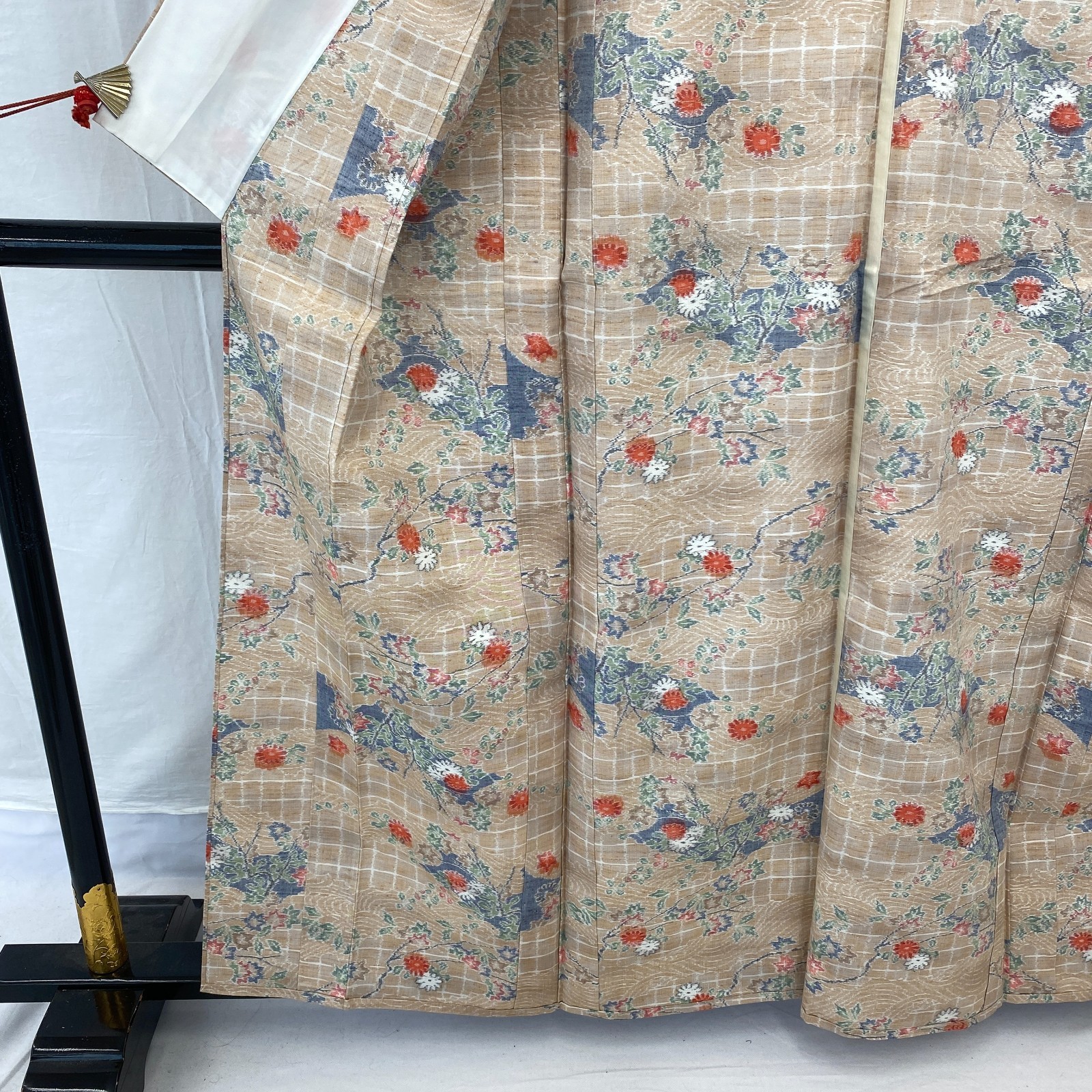 Japanese Vintage Kimono Silk Beige No Lining Traditional Authentic Length 62 in