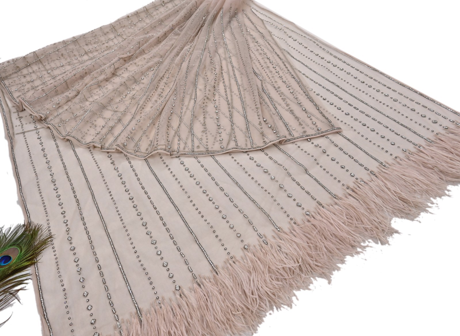 Vintage Pink Net Saree Heavy Hand Embroidery Sari 6 Yards Soft Mesh Fabric