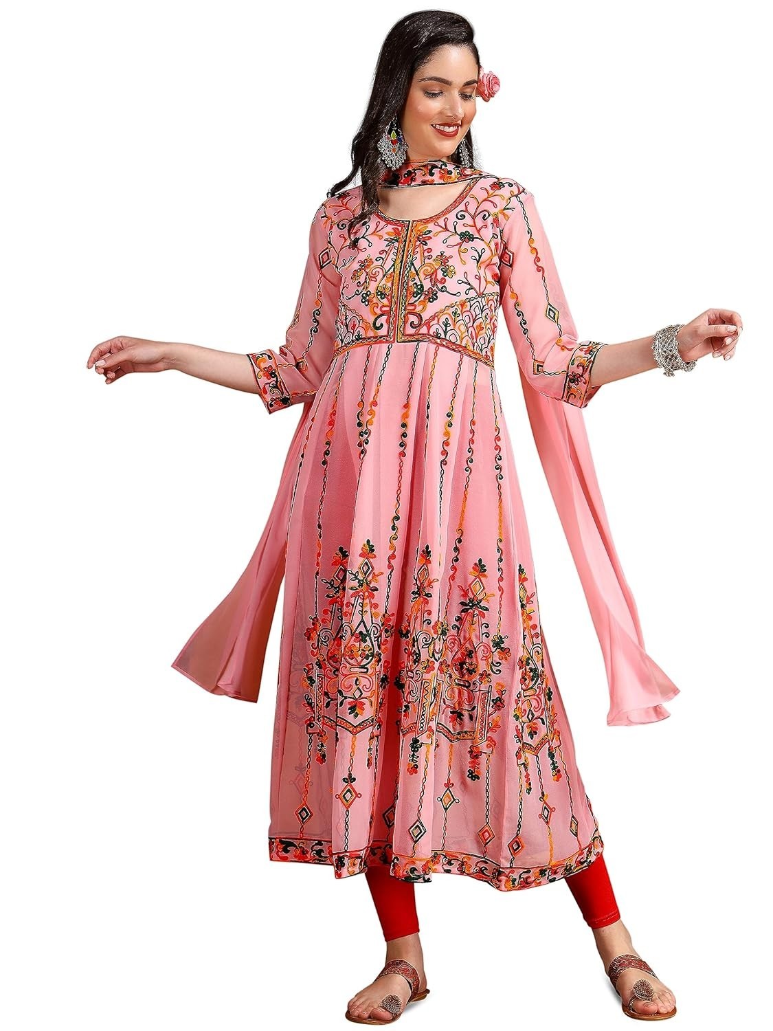 Women’s Georgette Embroidered and Sequence Work Anarkali Kurta and Dupatta Set