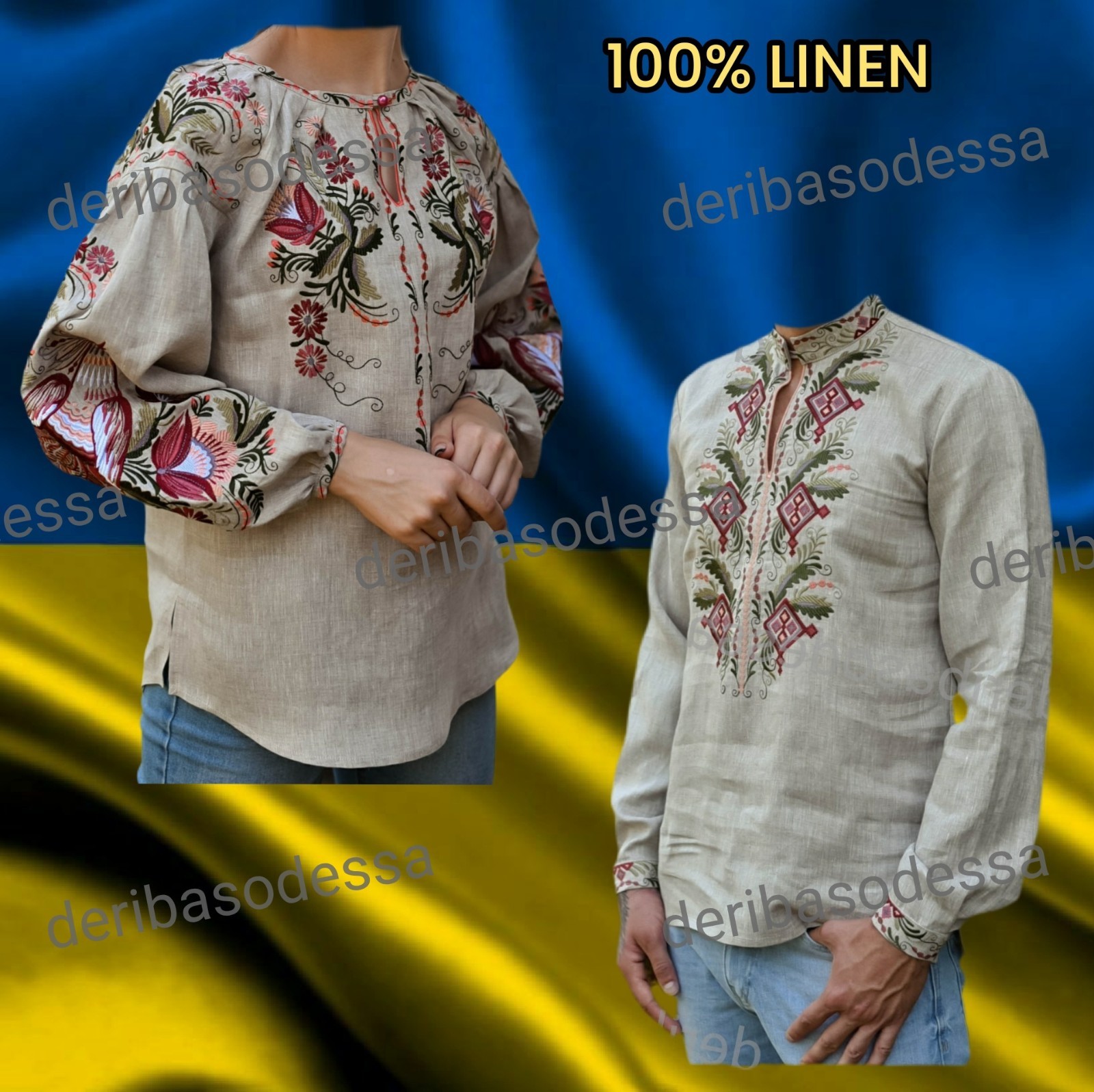 Linen 100% S,M,L,XL,2XL,3XL Traditional Ukrainian embroidered blouse Vyshyvanka.
