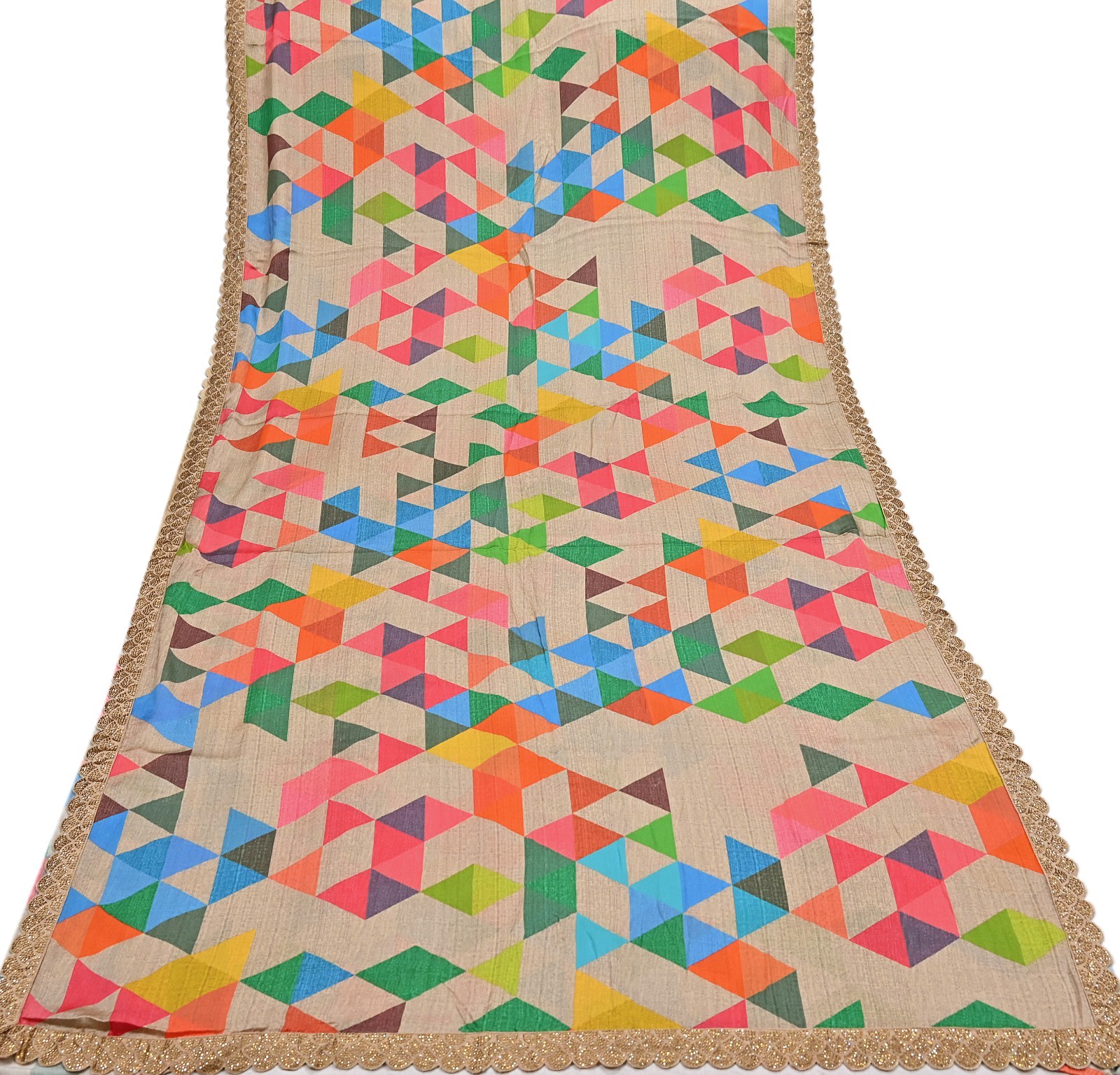 Rare Vintage Multi Pure Satin Silk Saree Hand Embroidered Fabric 5.5 Yards Sari