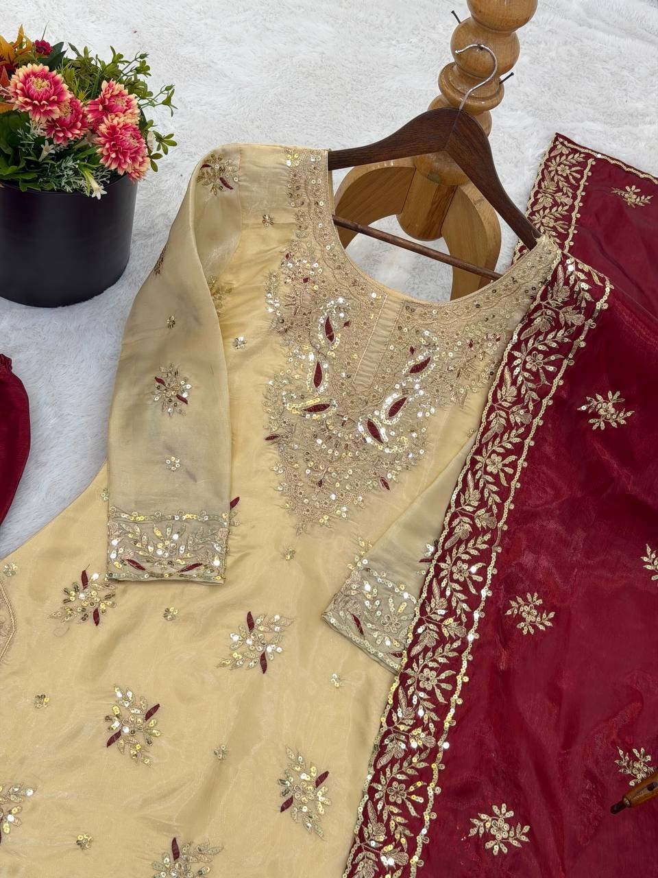 Designer Party Wear Silk Kurta Palazzo With Dupatta For Women & Girls Ready-made