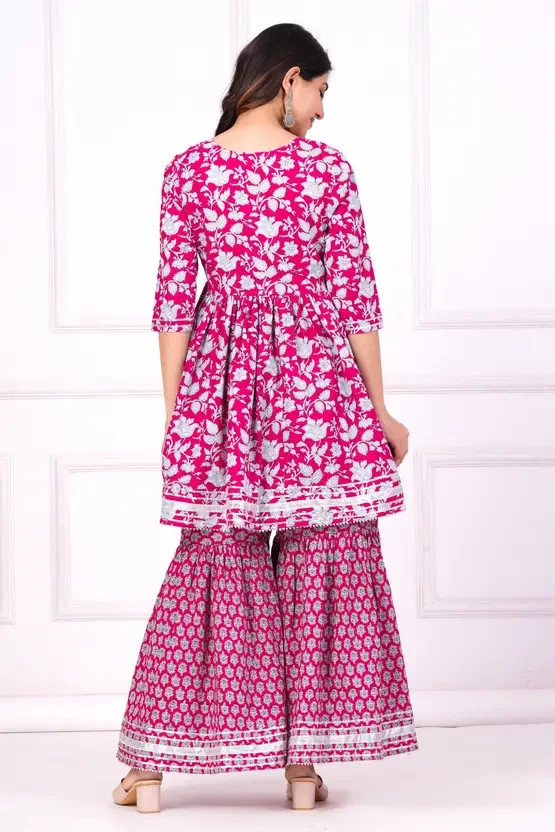 Women Cotton Rayon Kurta Sharara Dupatta Set | Party-wear Set for Women