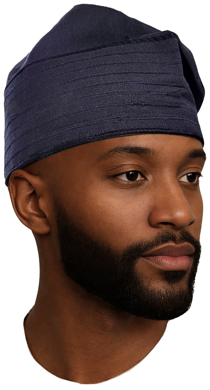 Navy-Blue African ASO Oke Embroidery Cap Traditional Nigerian Men’s Hat Weddings