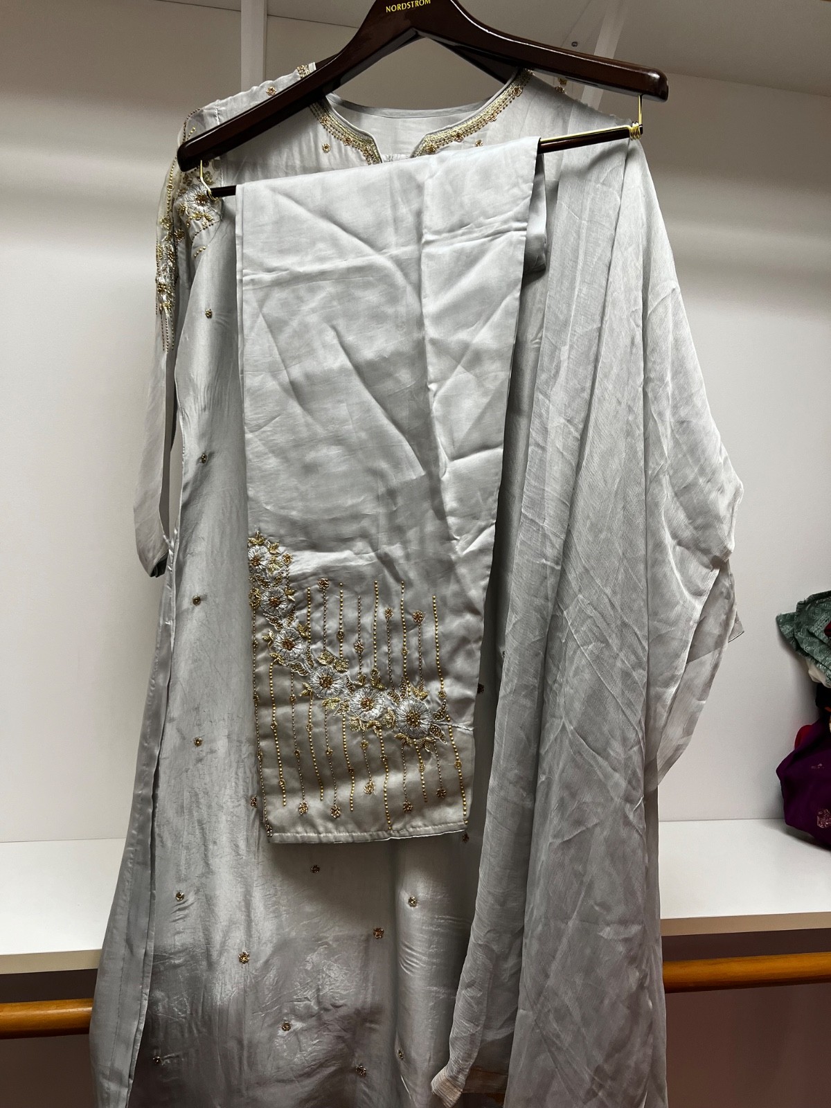 Indian Dress light gray/silver color embellished neckline