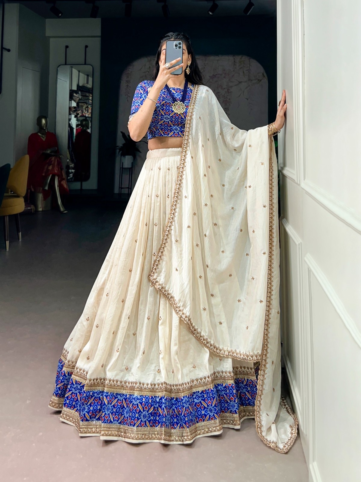 Women’s Vichitra Silk Lehenga Choli Garba Dandiya Festival Wear