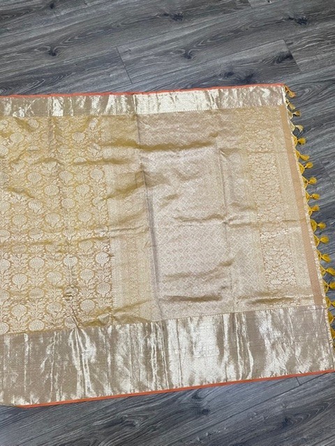 brocade banarasi double border mustard gold saree