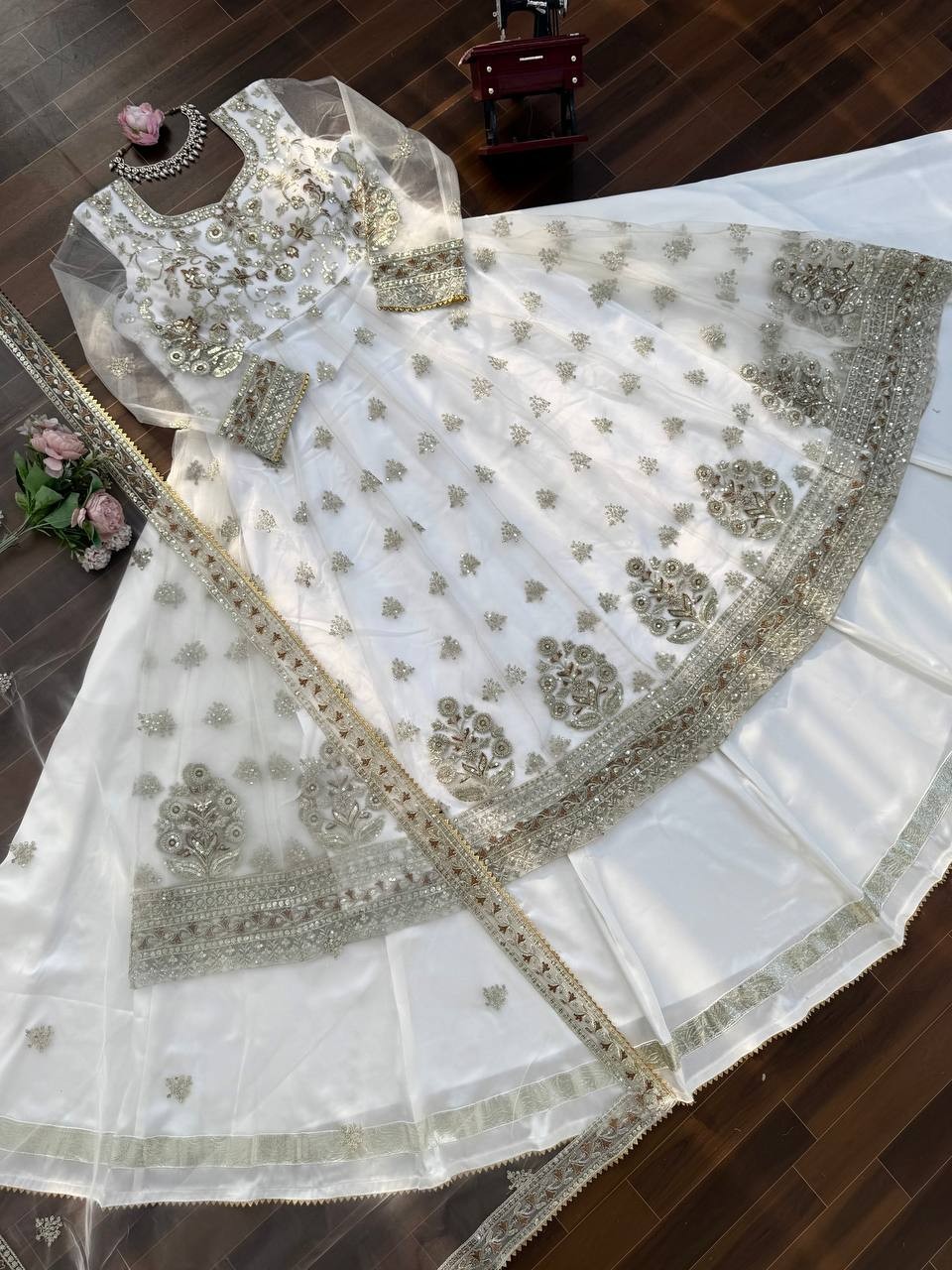 Latest New Soft Net White Top Lehenga With Dupatta For Indian Ethnic Wear