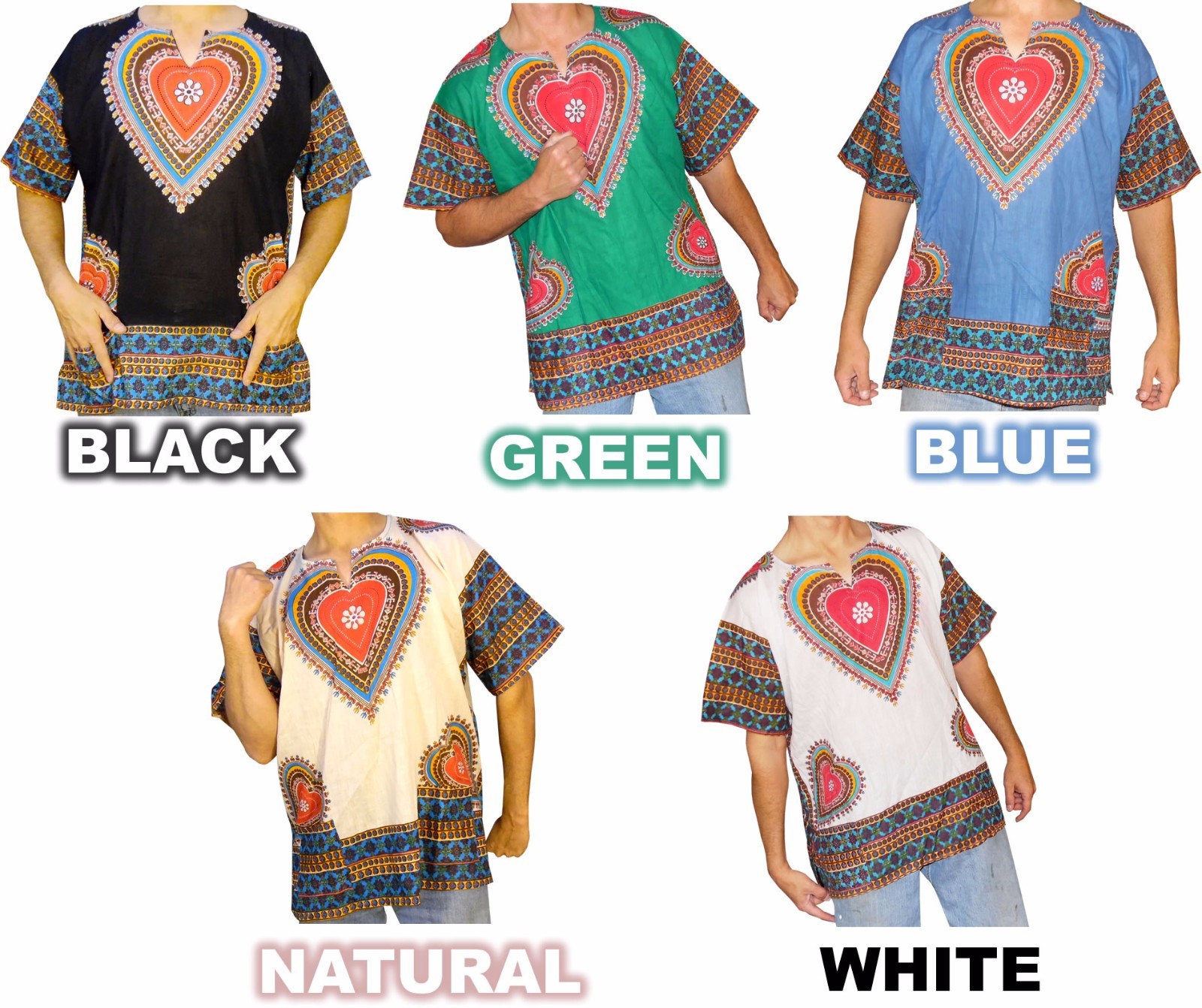 Mens Daisy Heart Print Dashiki Shirt 100% Cotton by American Dashiki