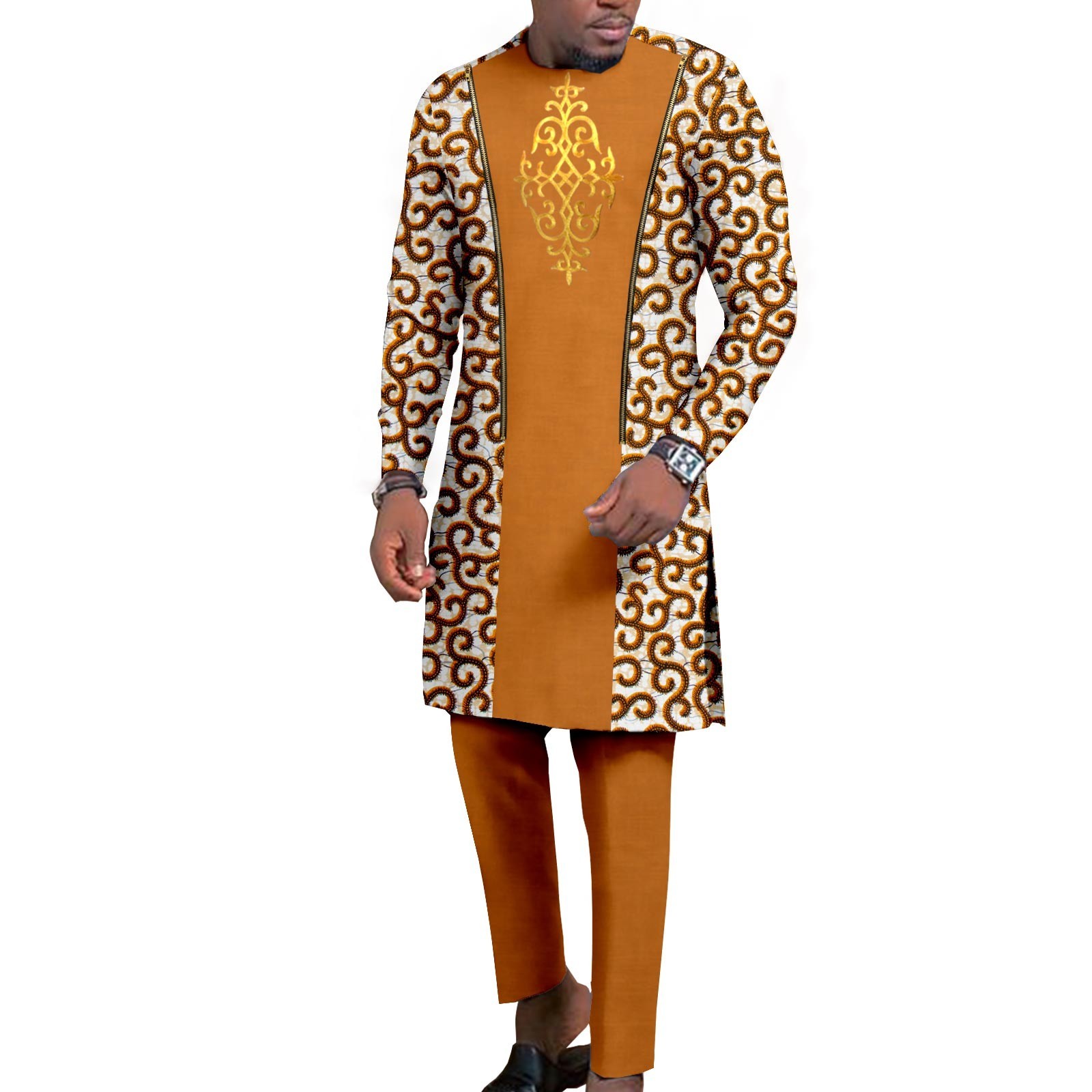 African Traditional Clothing for Men Embroidery Dashiki Print 2 Piece Suit