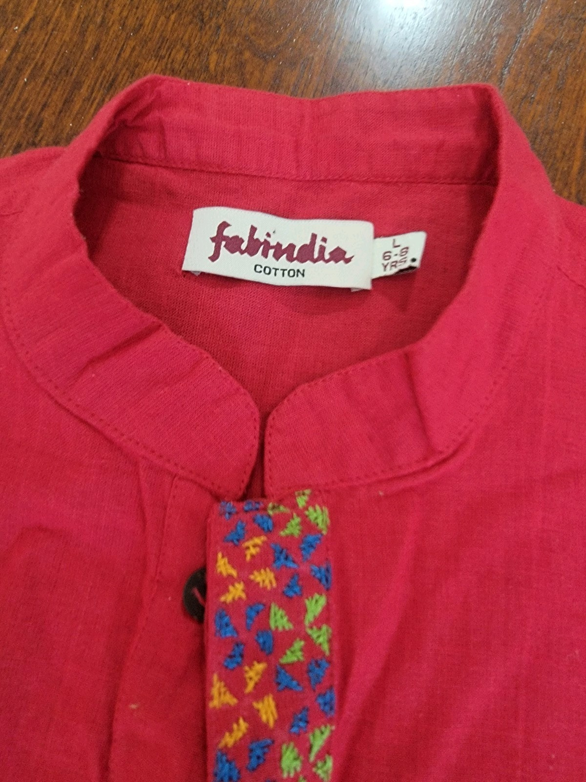 Fabindia Lot (3) Boys 6-8 Kurta Traditional Red Blue Yellow Tops Shirts *Flaw