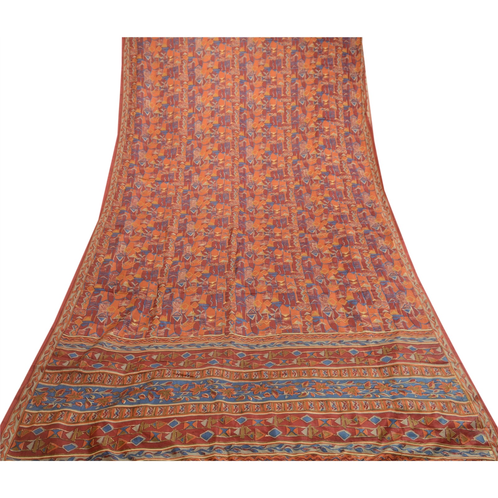 Sanskriti Vintage Sarees Indian Dark Red Pure Silk Printed Sari 5Yd Craft Fabric