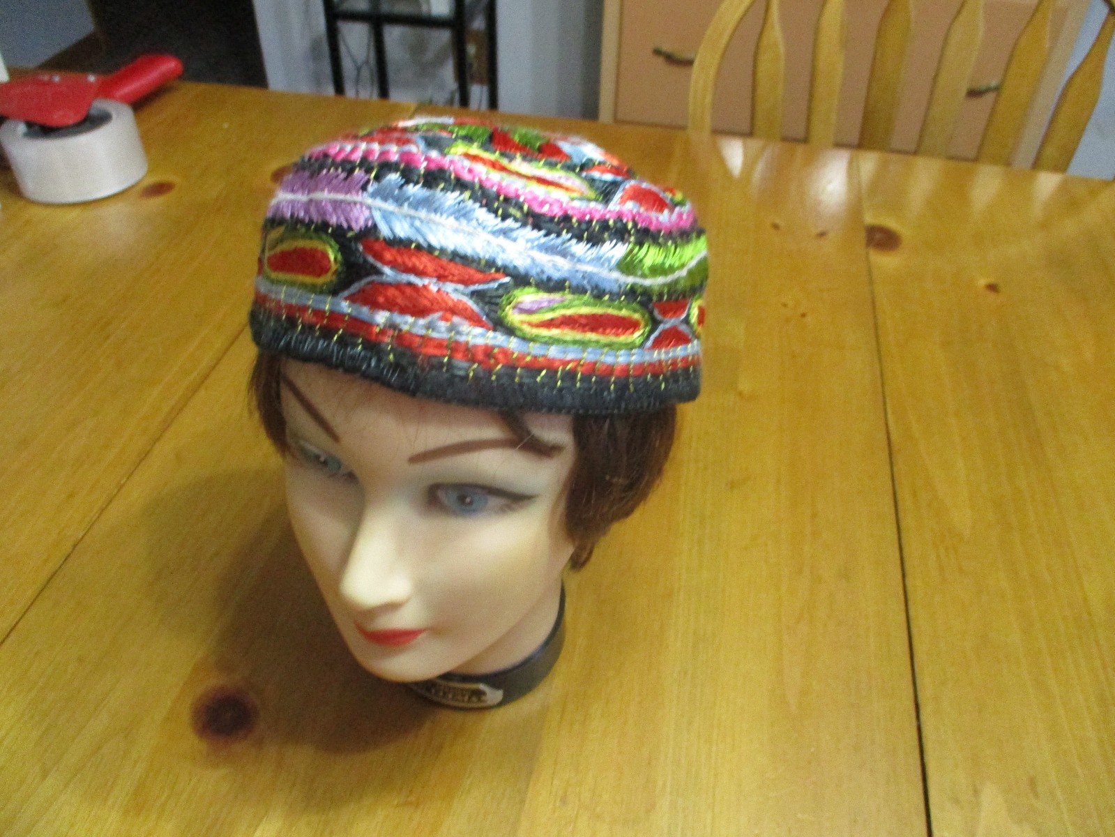 Vintage Embroidered Turkmen Headwear/Hat,Silk Kofi,Skullcap,Turkmenistan