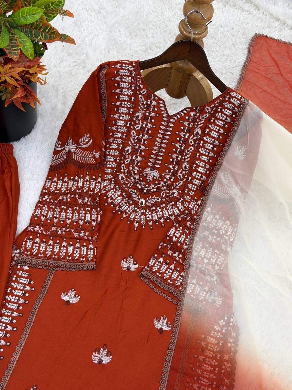 Exclusive Rayon Cotton Orange Salwar Kameez With Dupatta For Wedding & Party