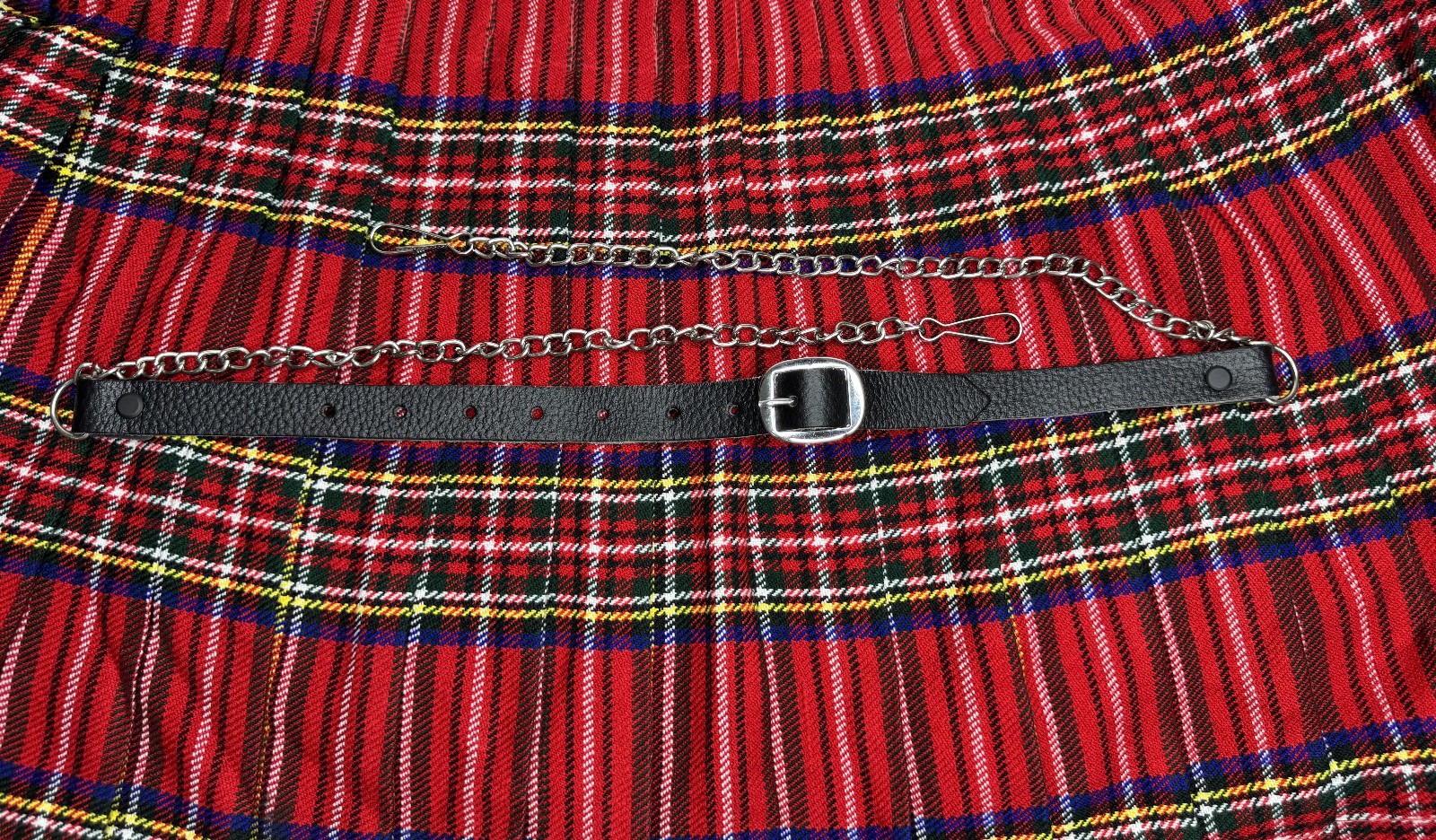 Scottish Sporran Kilt bag Chain Belt Embossed Top Quality Leather Black