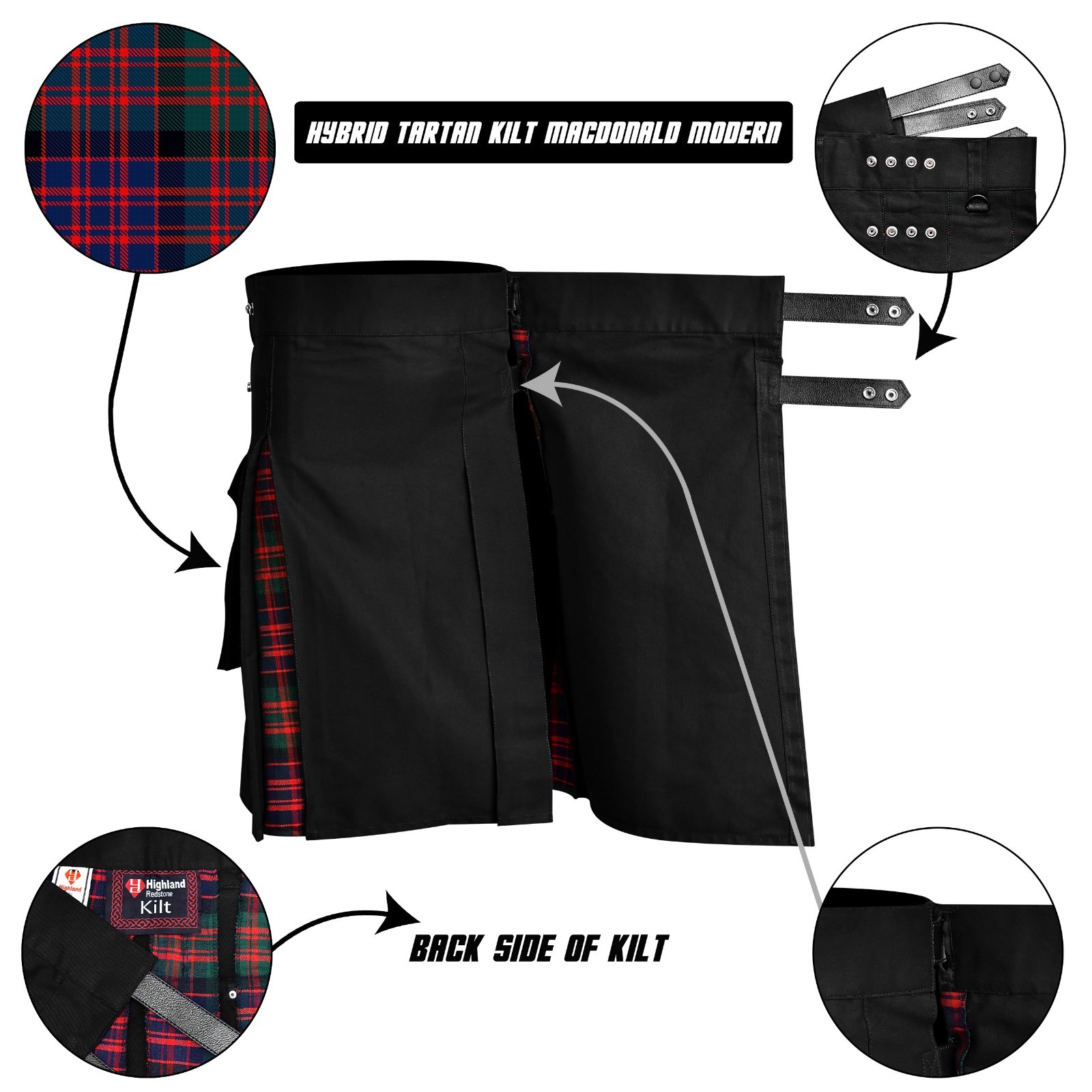 Hybrid Utility Kilts for Men Scottish Traditional Kilt with Flashes (Macdonald)